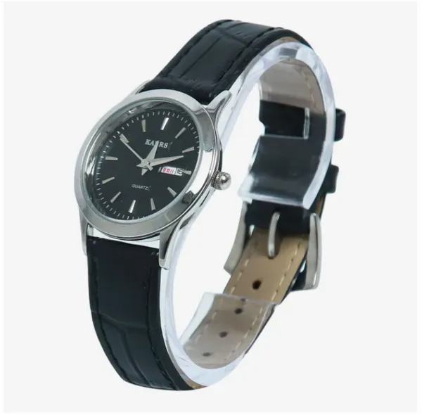 Image Black Color PU Leather Black Dial Watch For Women
